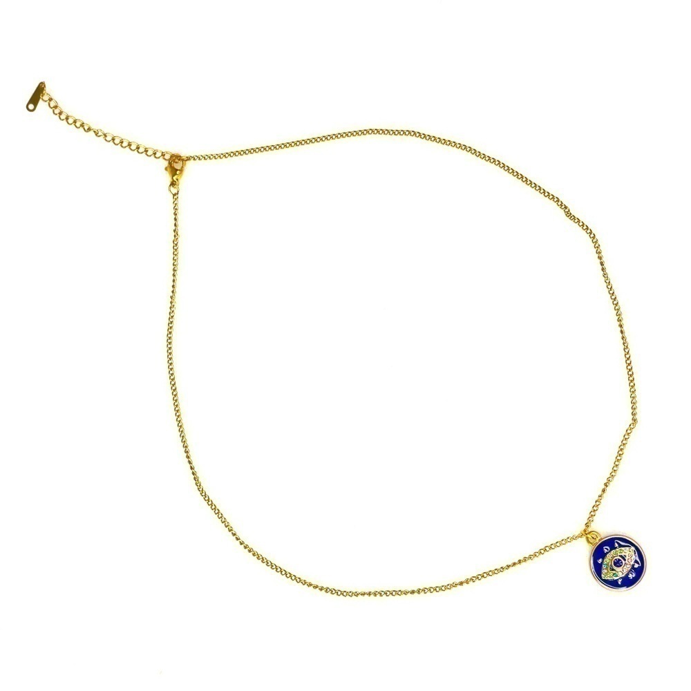 Brand NEW Round Enamel Eye Necklace Stainless Steel - Picture 2 of 7
